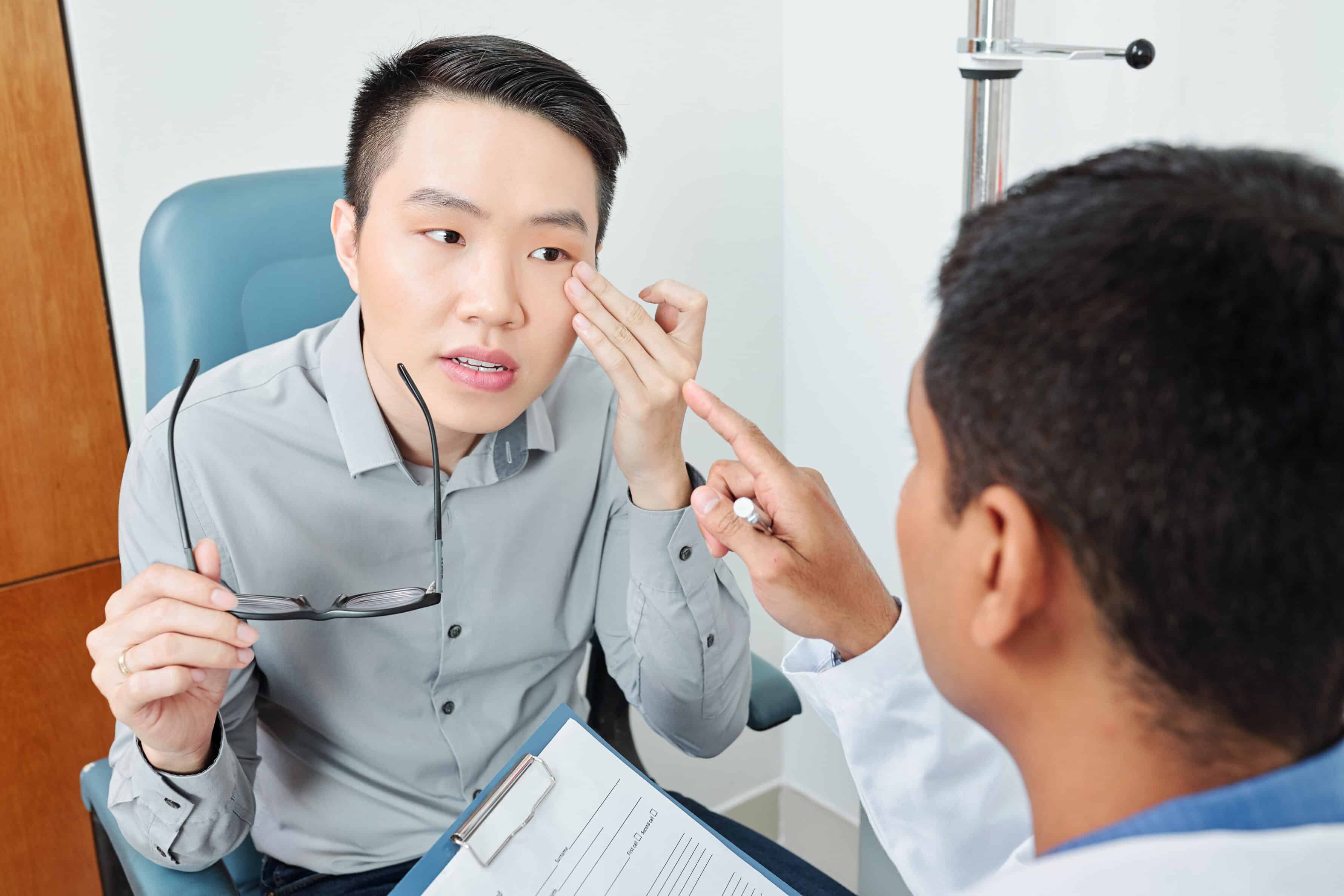 Patient having his eyes examined